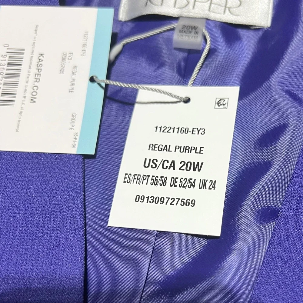 Kasper Woman Regal Purple Open Front Blazer Jacket 3/4 Sleeve Plus Size 20W NEW